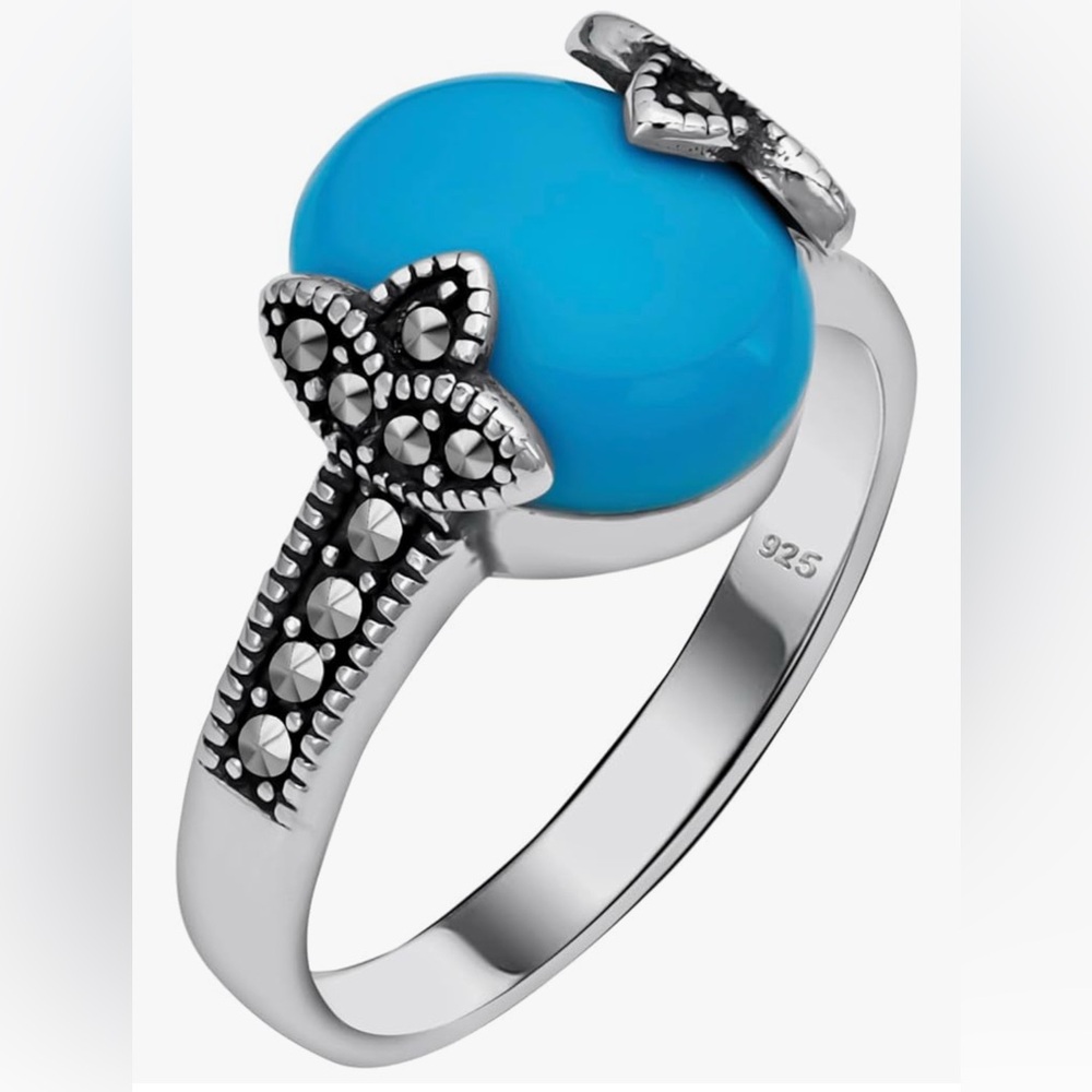 Cute Dillards 925 Silver Turquoise Marcasites Ring size 7